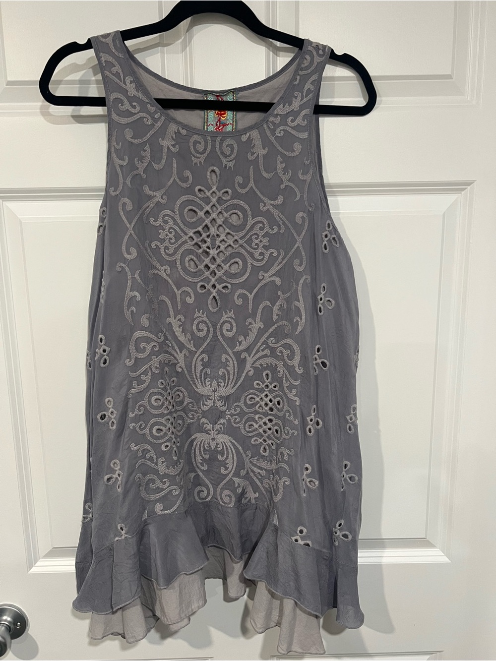 Johnny Was Gray Embroidered Sleeveless Swing Tunic